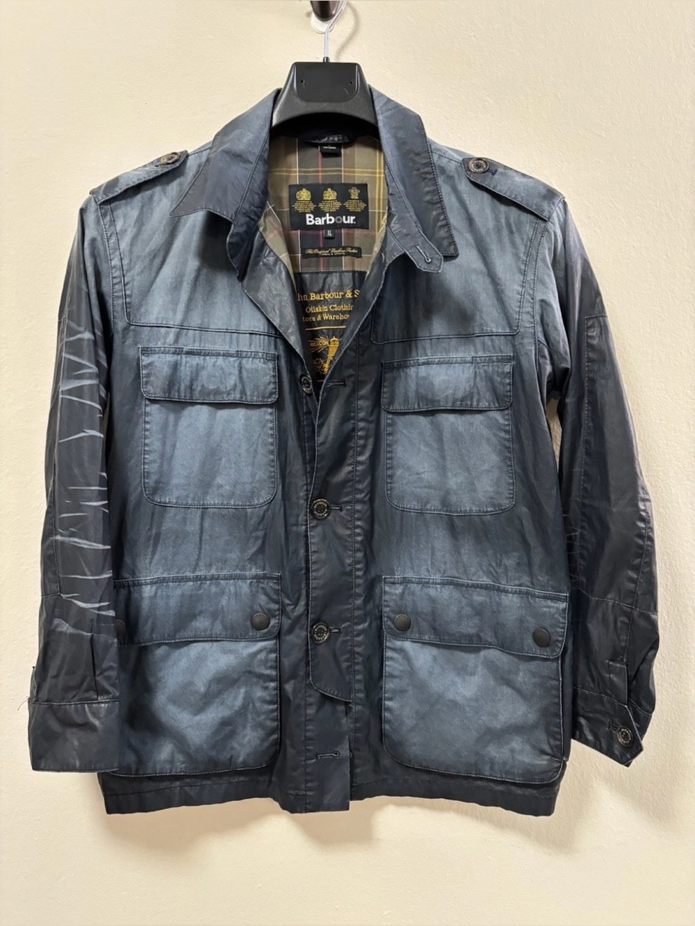 Barbour Jacket XS Men's Savanah Casual Blue Field Coat Distressed Button Safari